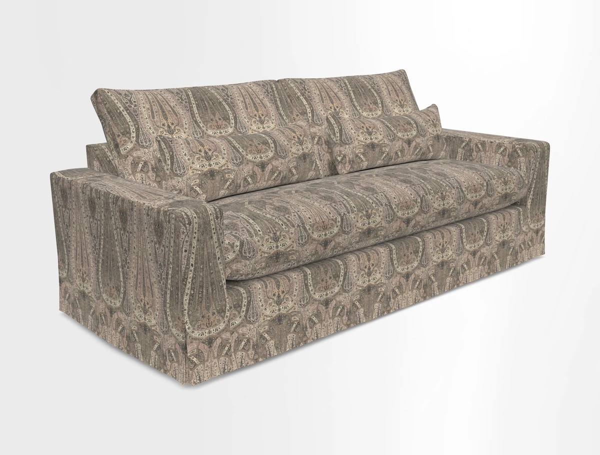 Linear 4 seater sofa in Harpers Bazaar Palette Studio Green with seat cushion in Linwood Romney Wool Forest