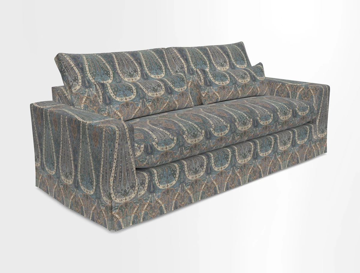 Linear 4 seater sofa in Harpers Bazaar Palette Studio Green with seat cushion in Linwood Romney Wool Forest