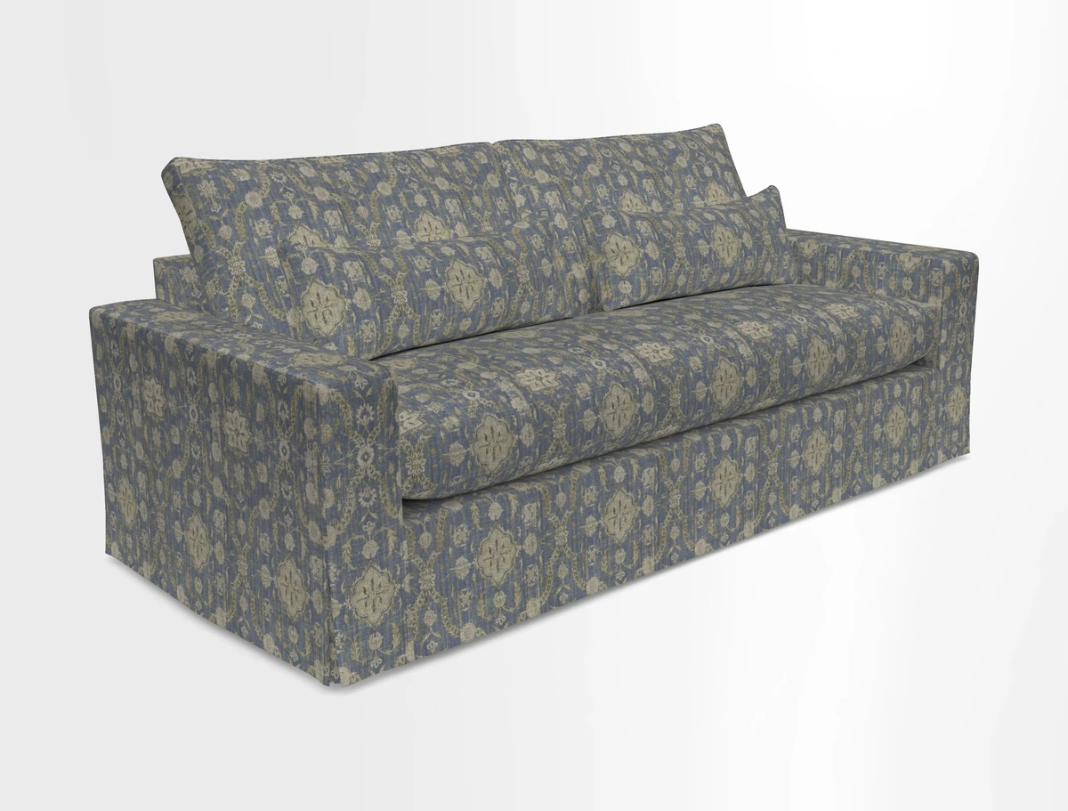 Linear 4 seater sofa in Harpers Bazaar Palette Studio Green with seat cushion in Linwood Romney Wool Forest