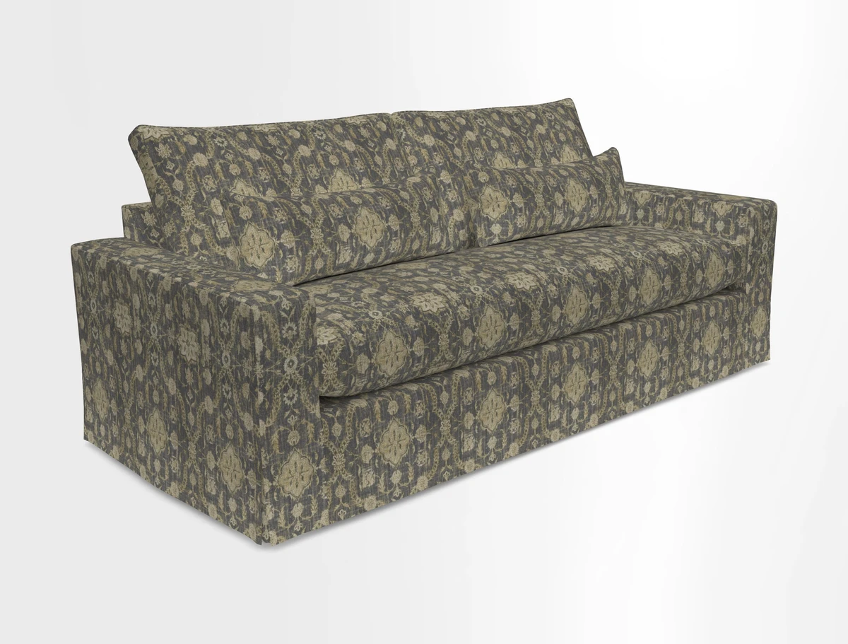 Linear 4 seater sofa in Harpers Bazaar Palette Studio Green with seat cushion in Linwood Romney Wool Forest