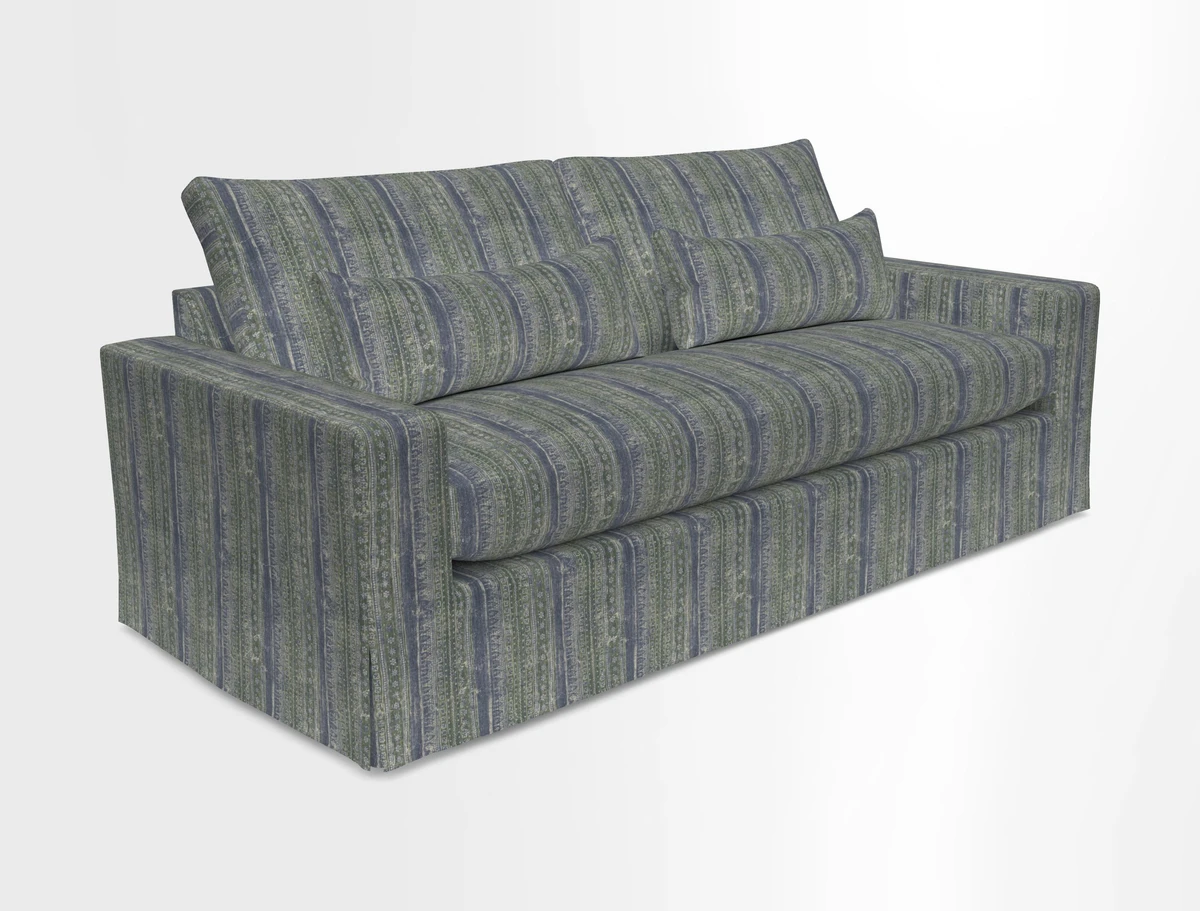 Linear 4 seater sofa in Harpers Bazaar Palette Studio Green with seat cushion in Linwood Romney Wool Forest