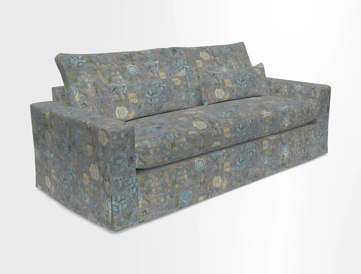 Linear 4 seater sofa in Harpers Bazaar Palette Studio Green with seat cushion in Linwood Romney Wool Forest