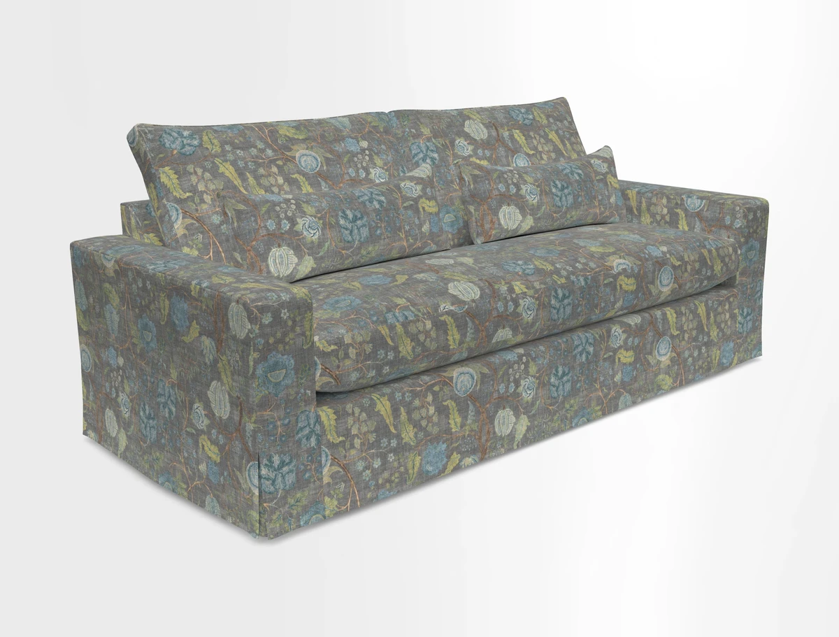 Linear 4 seater sofa in Harpers Bazaar Palette Studio Green with seat cushion in Linwood Romney Wool Forest