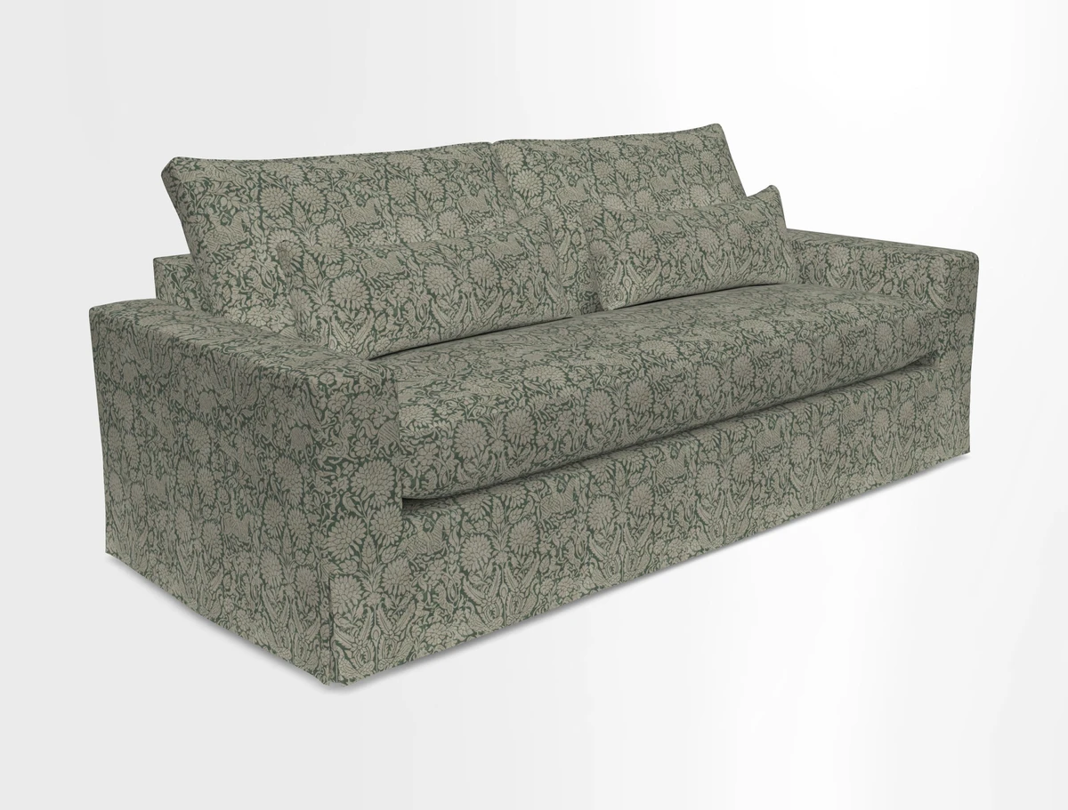 Linear 4 seater sofa in Harpers Bazaar Palette Studio Green with seat cushion in Linwood Romney Wool Forest