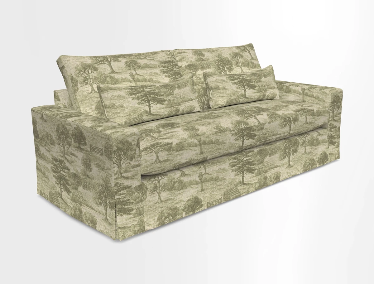 Linear 4 seater sofa in Harpers Bazaar Palette Studio Green with seat cushion in Linwood Romney Wool Forest