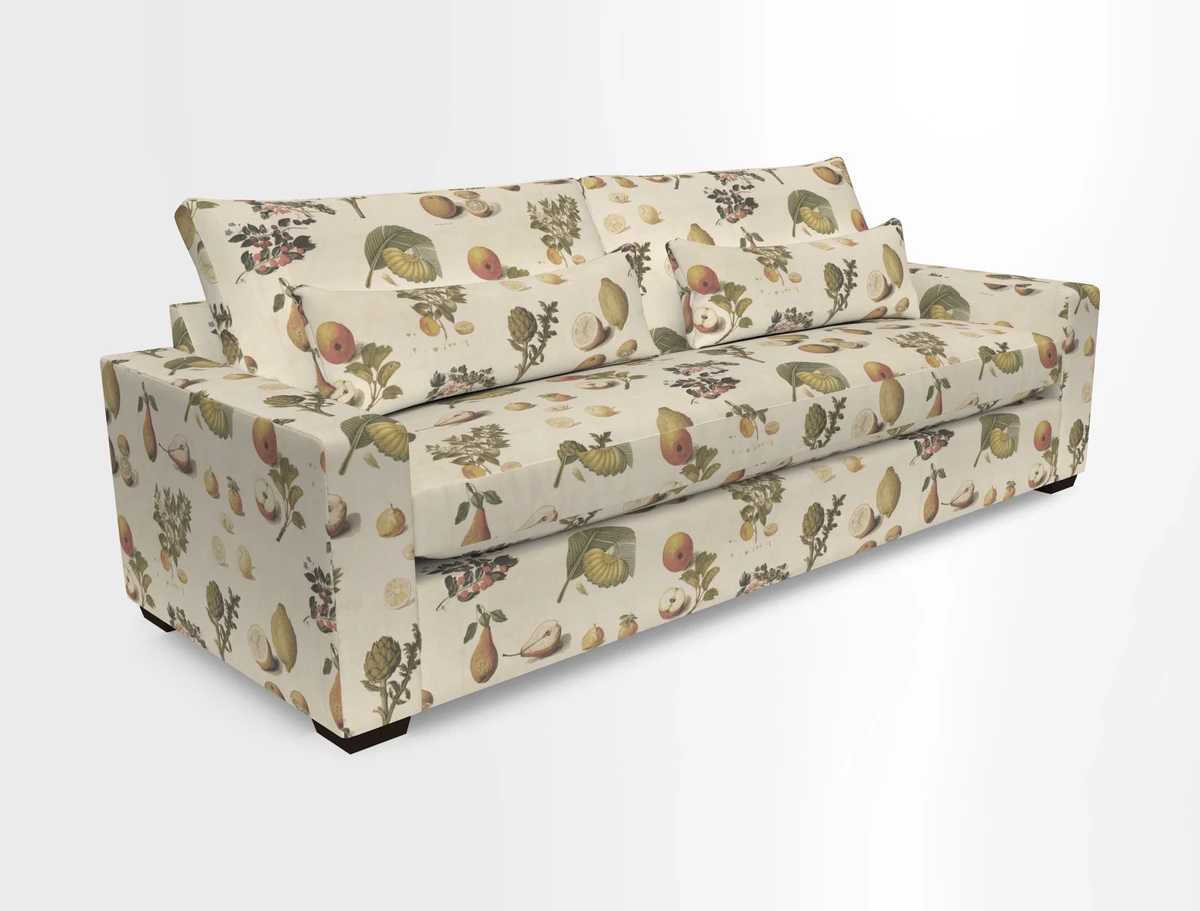 Linear 4 seater sofa in Harpers Bazaar Palette Studio Green with seat cushion in Linwood Romney Wool Forest