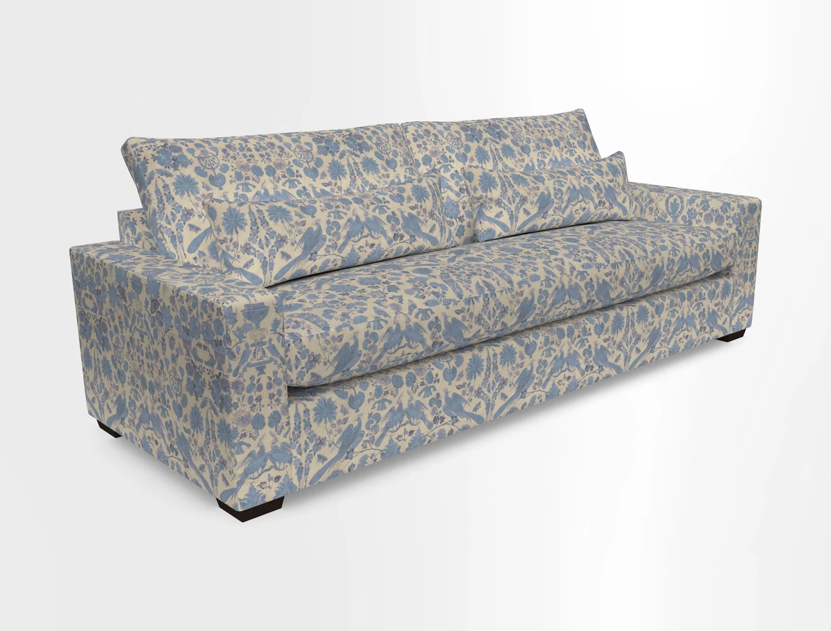 Linear 4 seater sofa in Harpers Bazaar Palette Studio Green with seat cushion in Linwood Romney Wool Forest