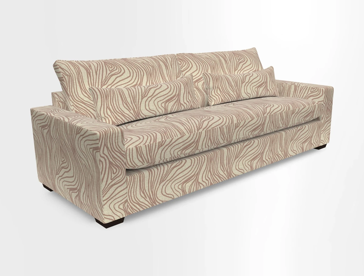 Linear 4 seater sofa in Harpers Bazaar Palette Studio Green with seat cushion in Linwood Romney Wool Forest