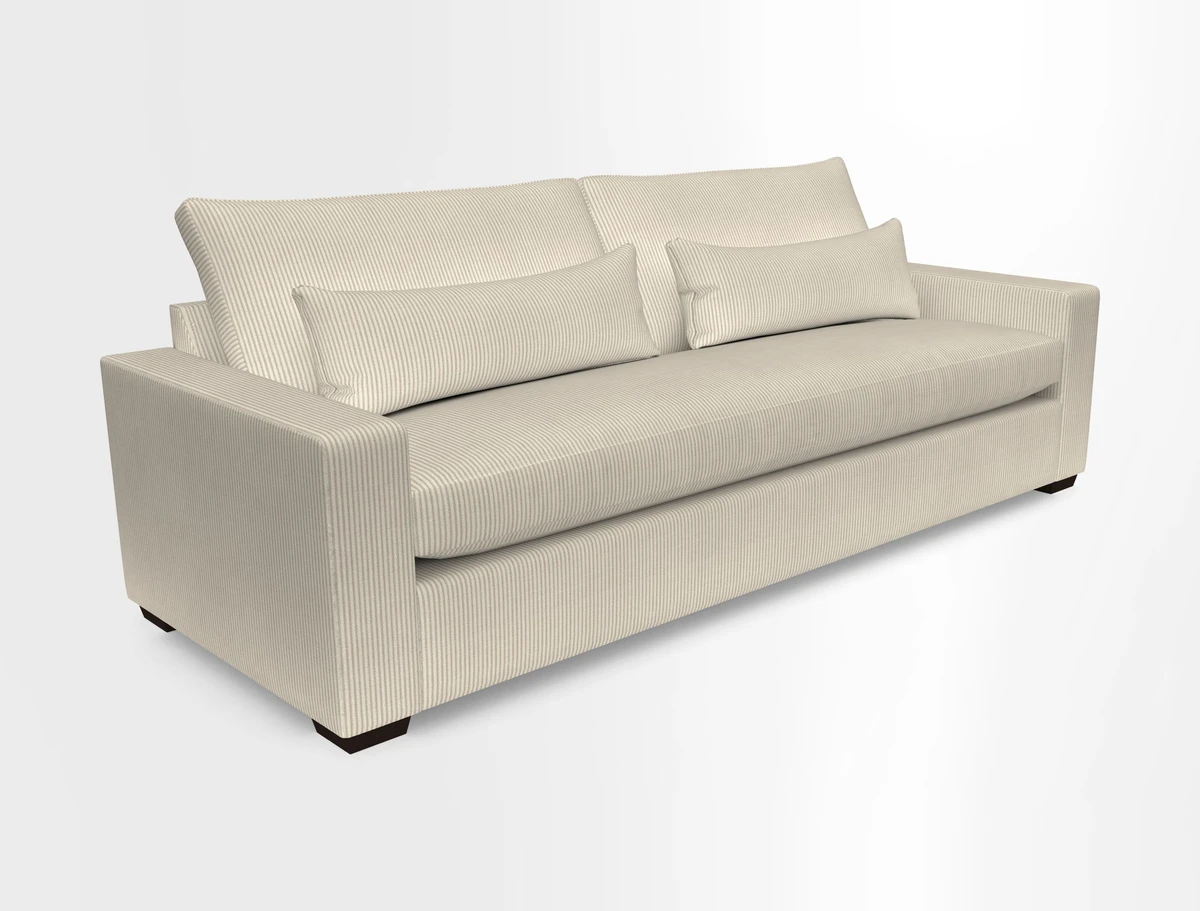 Linear 4 seater sofa in Harpers Bazaar Palette Studio Green with seat cushion in Linwood Romney Wool Forest