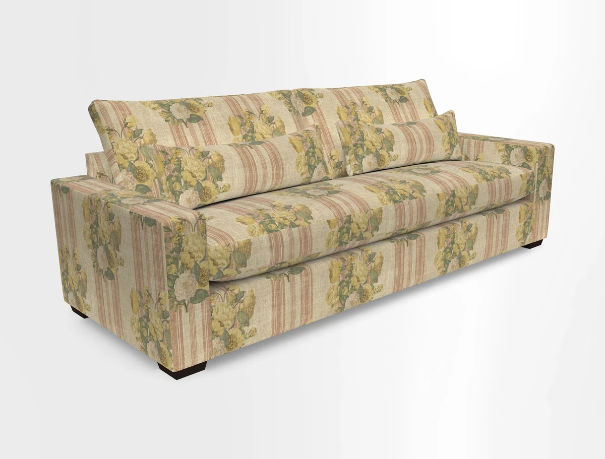 Linear 4 seater sofa in Harpers Bazaar Palette Studio Green with seat cushion in Linwood Romney Wool Forest