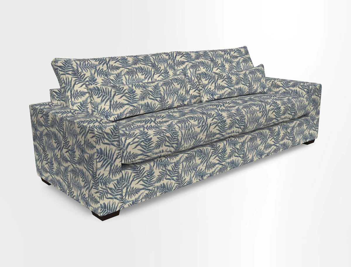 Linear 4 seater sofa in Harpers Bazaar Palette Studio Green with seat cushion in Linwood Romney Wool Forest
