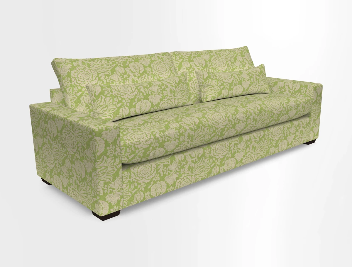 Linear 4 seater sofa in Harpers Bazaar Palette Studio Green with seat cushion in Linwood Romney Wool Forest