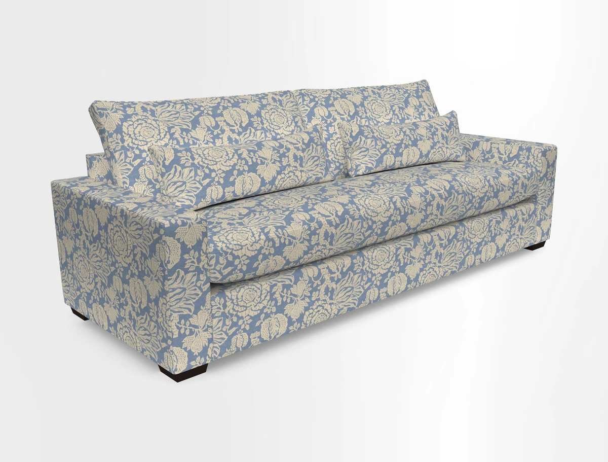 Linear 4 seater sofa in Harpers Bazaar Palette Studio Green with seat cushion in Linwood Romney Wool Forest