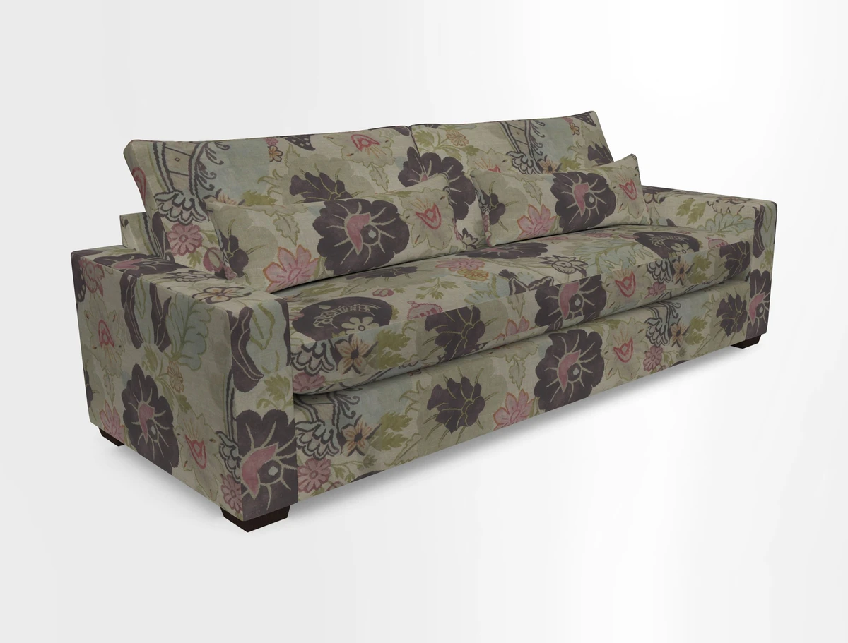 Linear 4 seater sofa in Harpers Bazaar Palette Studio Green with seat cushion in Linwood Romney Wool Forest