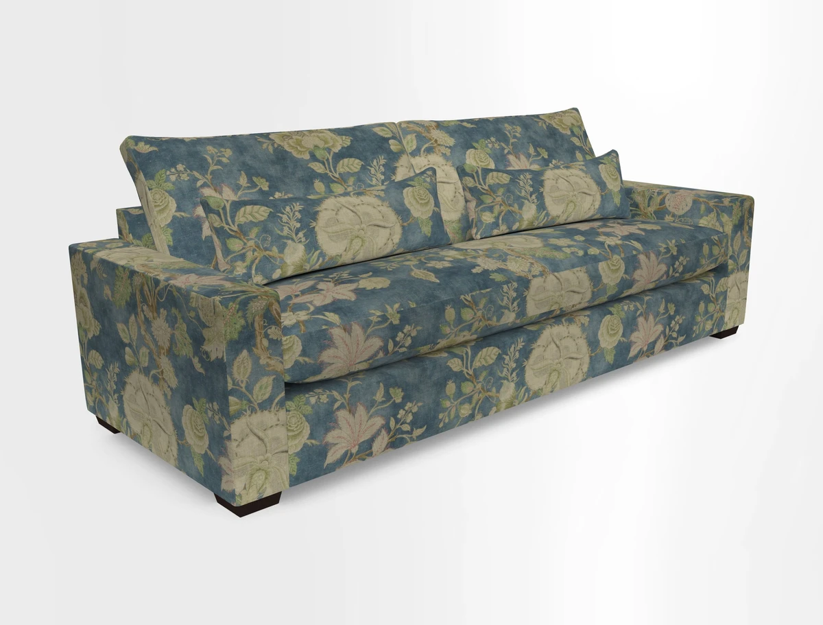Linear 4 seater sofa in Harpers Bazaar Palette Studio Green with seat cushion in Linwood Romney Wool Forest
