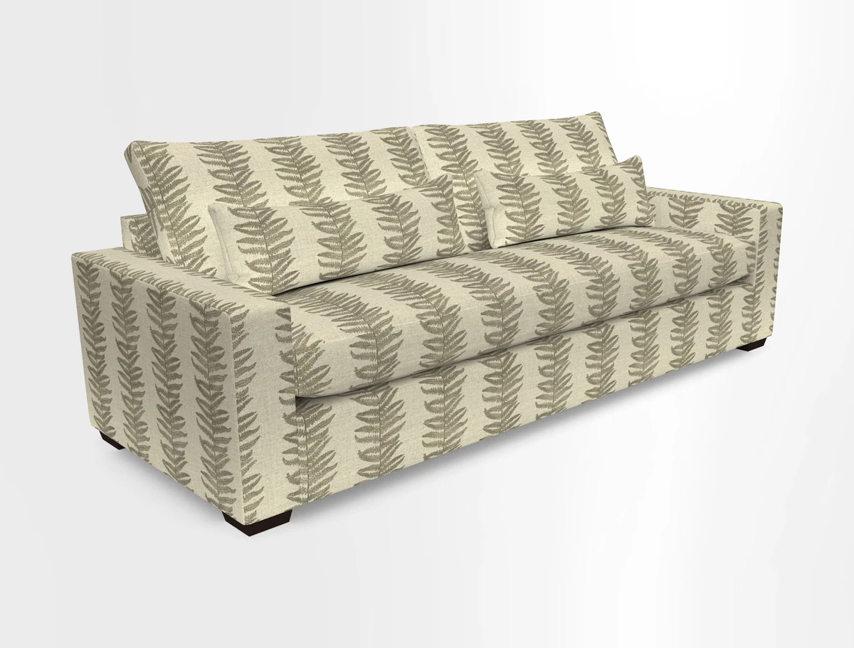 Linear 4 seater sofa in Harpers Bazaar Palette Studio Green with seat cushion in Linwood Romney Wool Forest