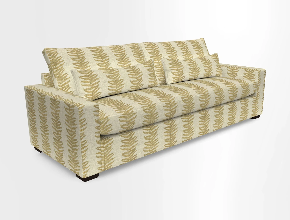 Linear 4 seater sofa in Harpers Bazaar Palette Studio Green with seat cushion in Linwood Romney Wool Forest