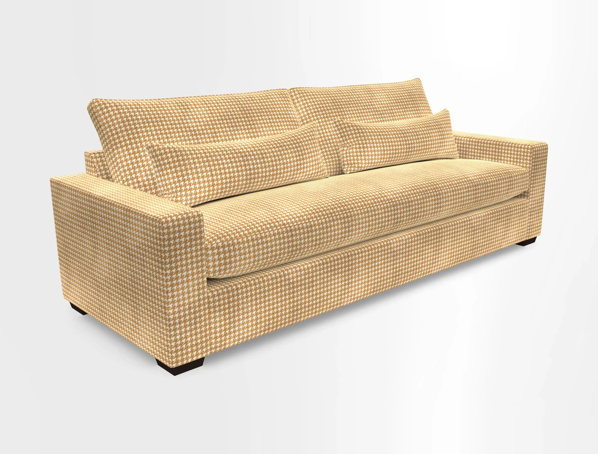 Linear 4 seater sofa in Harpers Bazaar Palette Studio Green with seat cushion in Linwood Romney Wool Forest