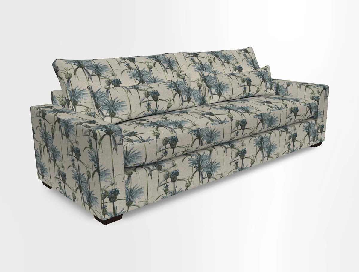 Linear 4 seater sofa in Harpers Bazaar Palette Studio Green with seat cushion in Linwood Romney Wool Forest