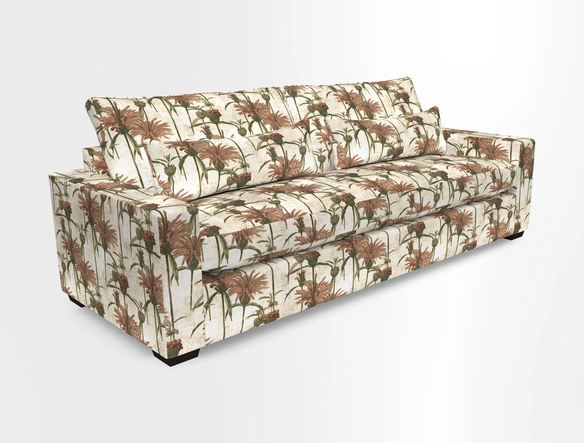Linear 4 seater sofa in Harpers Bazaar Palette Studio Green with seat cushion in Linwood Romney Wool Forest