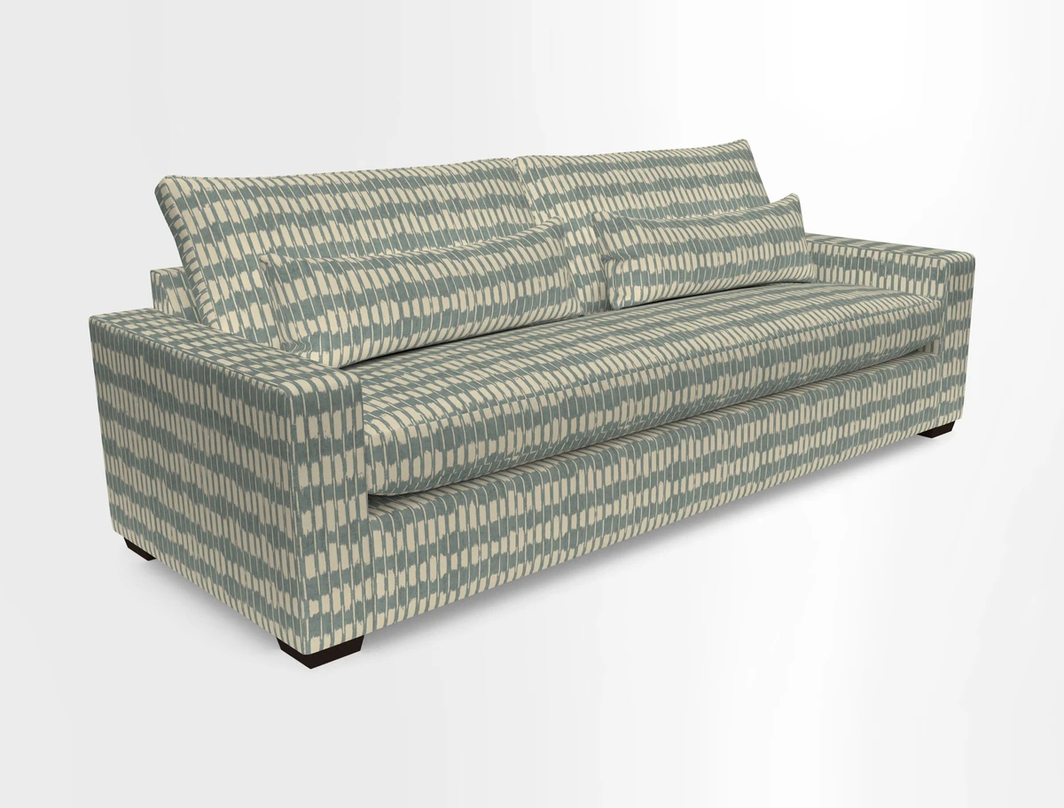 Linear 4 seater sofa in Harpers Bazaar Palette Studio Green with seat cushion in Linwood Romney Wool Forest