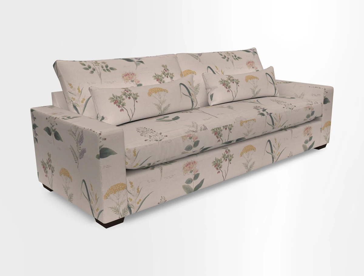 Linear 4 seater sofa in Harpers Bazaar Palette Studio Green with seat cushion in Linwood Romney Wool Forest