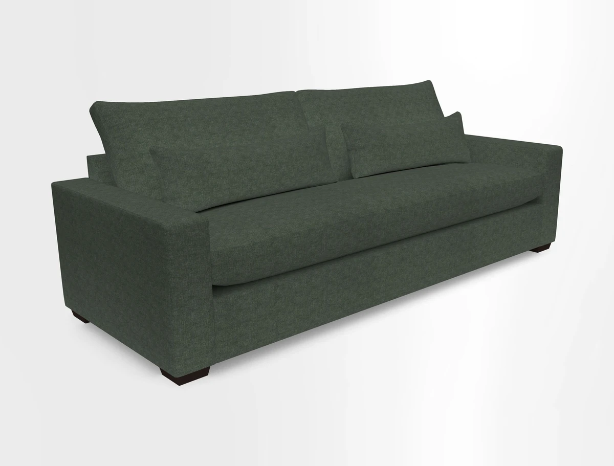 Linear 4 seater sofa in Harpers Bazaar Palette Studio Green with seat cushion in Linwood Romney Wool Forest