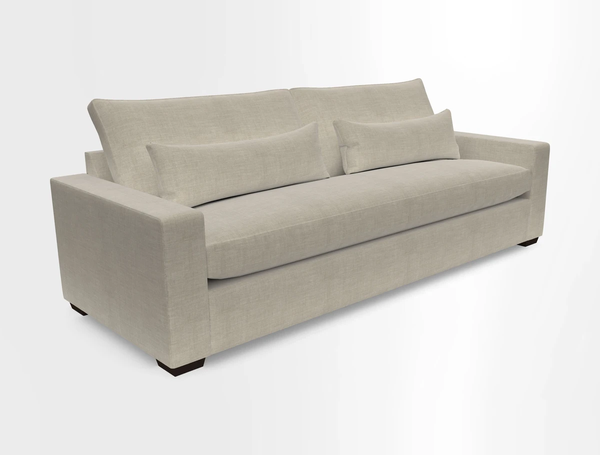 Linear 4 seater sofa in Harpers Bazaar Palette Studio Green with seat cushion in Linwood Romney Wool Forest