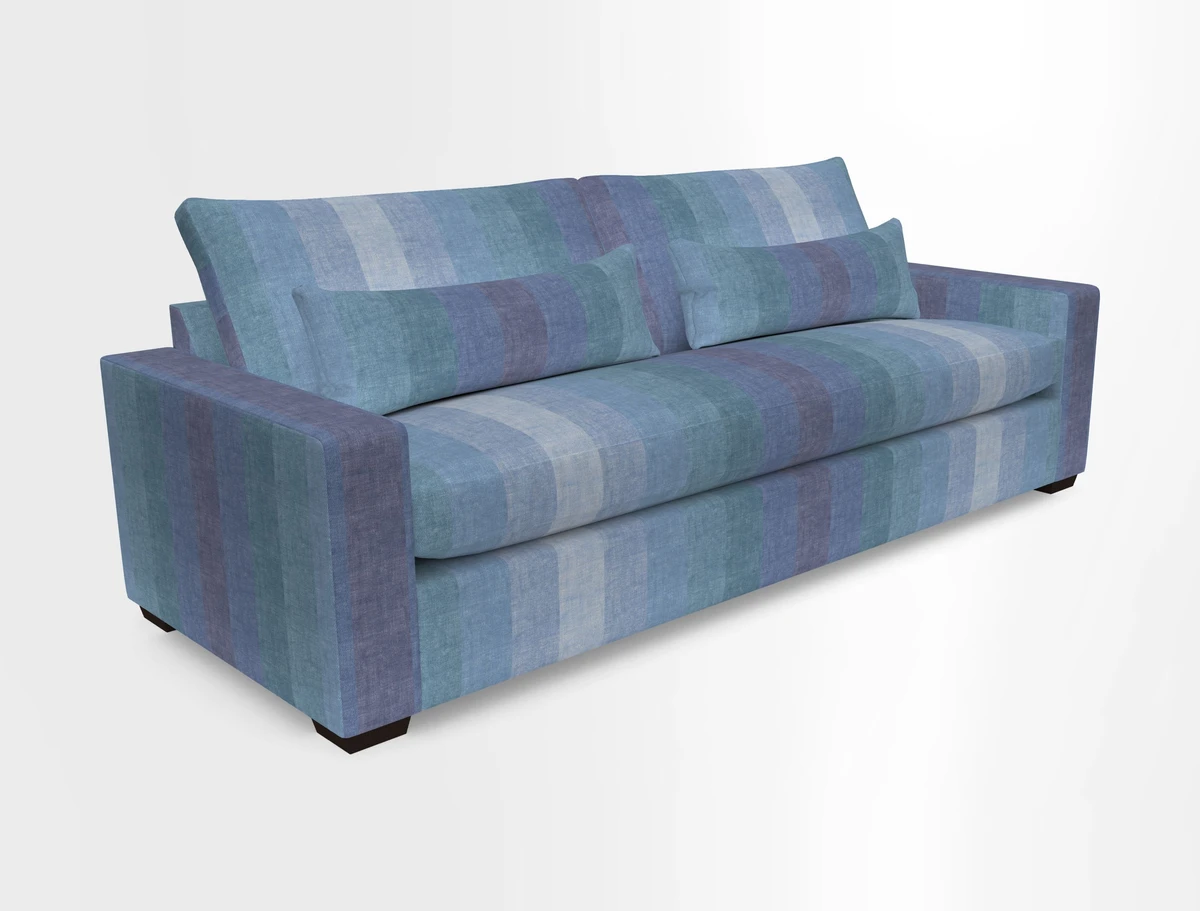 Linear 4 seater sofa in Harpers Bazaar Palette Studio Green with seat cushion in Linwood Romney Wool Forest