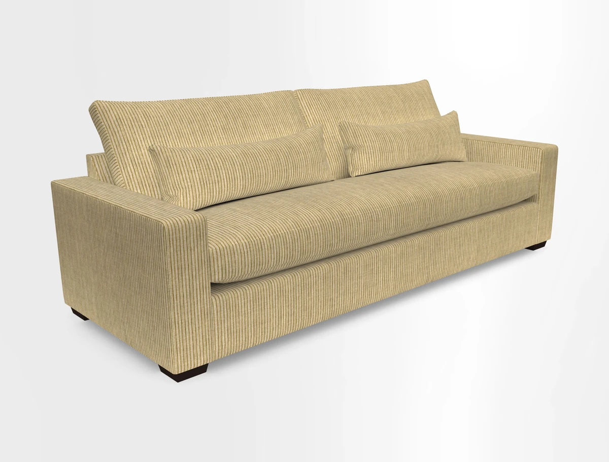 Linear 4 seater sofa in Harpers Bazaar Palette Studio Green with seat cushion in Linwood Romney Wool Forest