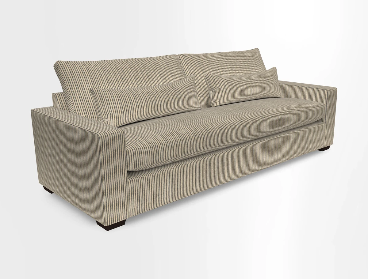 Linear 4 seater sofa in Harpers Bazaar Palette Studio Green with seat cushion in Linwood Romney Wool Forest