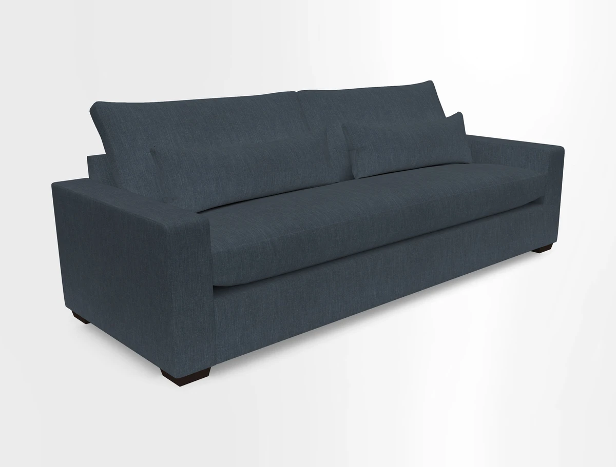 Linear 4 seater sofa in Harpers Bazaar Palette Studio Green with seat cushion in Linwood Romney Wool Forest