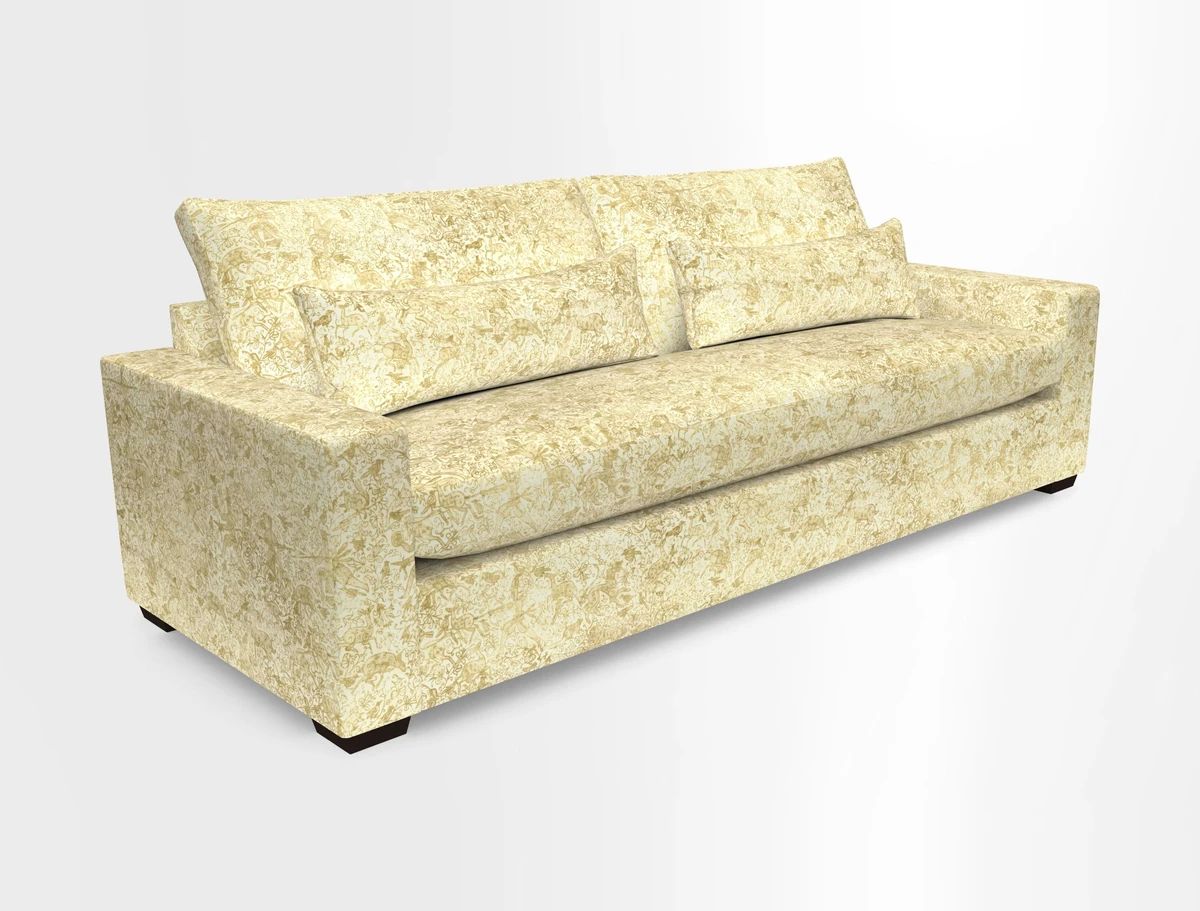 Linear 4 seater sofa in Harpers Bazaar Palette Studio Green with seat cushion in Linwood Romney Wool Forest