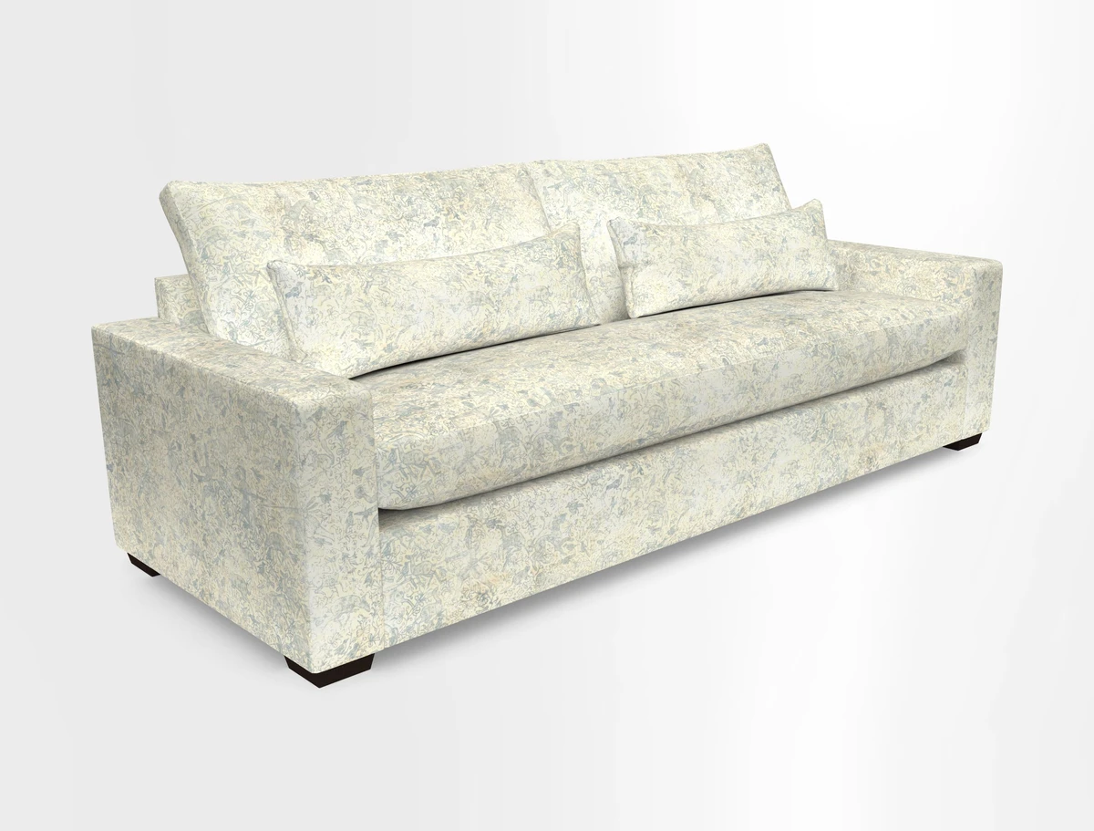 Linear 4 seater sofa in Harpers Bazaar Palette Studio Green with seat cushion in Linwood Romney Wool Forest