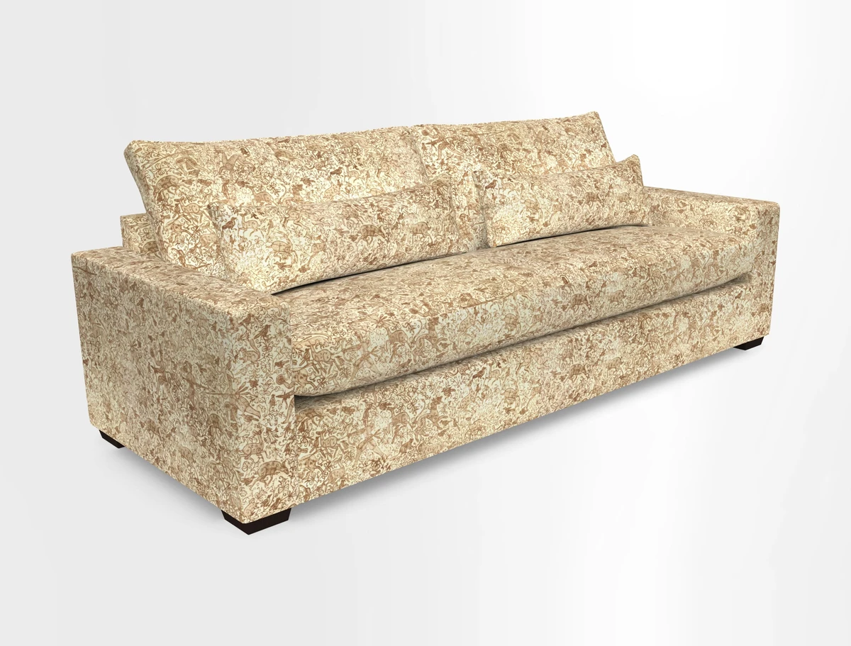 Linear 4 seater sofa in Harpers Bazaar Palette Studio Green with seat cushion in Linwood Romney Wool Forest