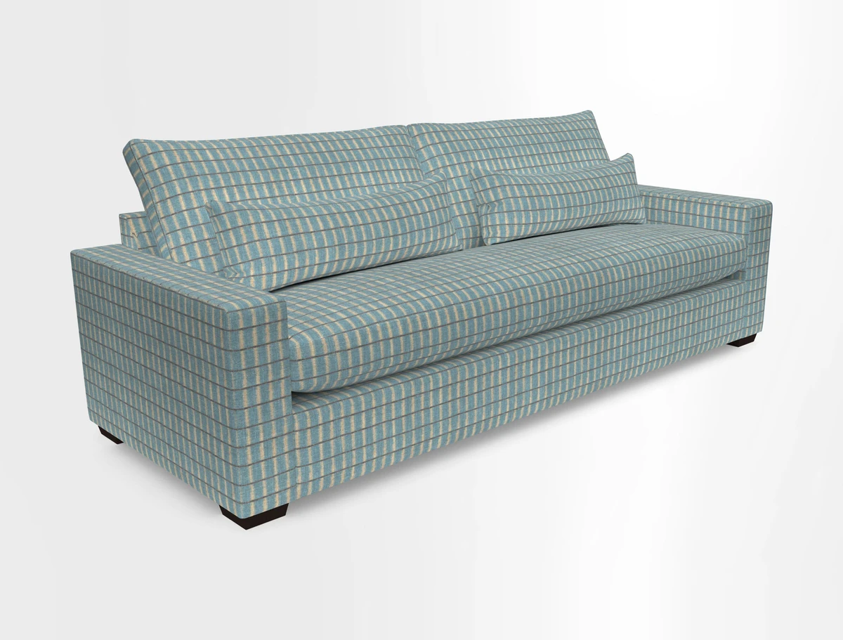 Linear 4 seater sofa in Harpers Bazaar Palette Studio Green with seat cushion in Linwood Romney Wool Forest