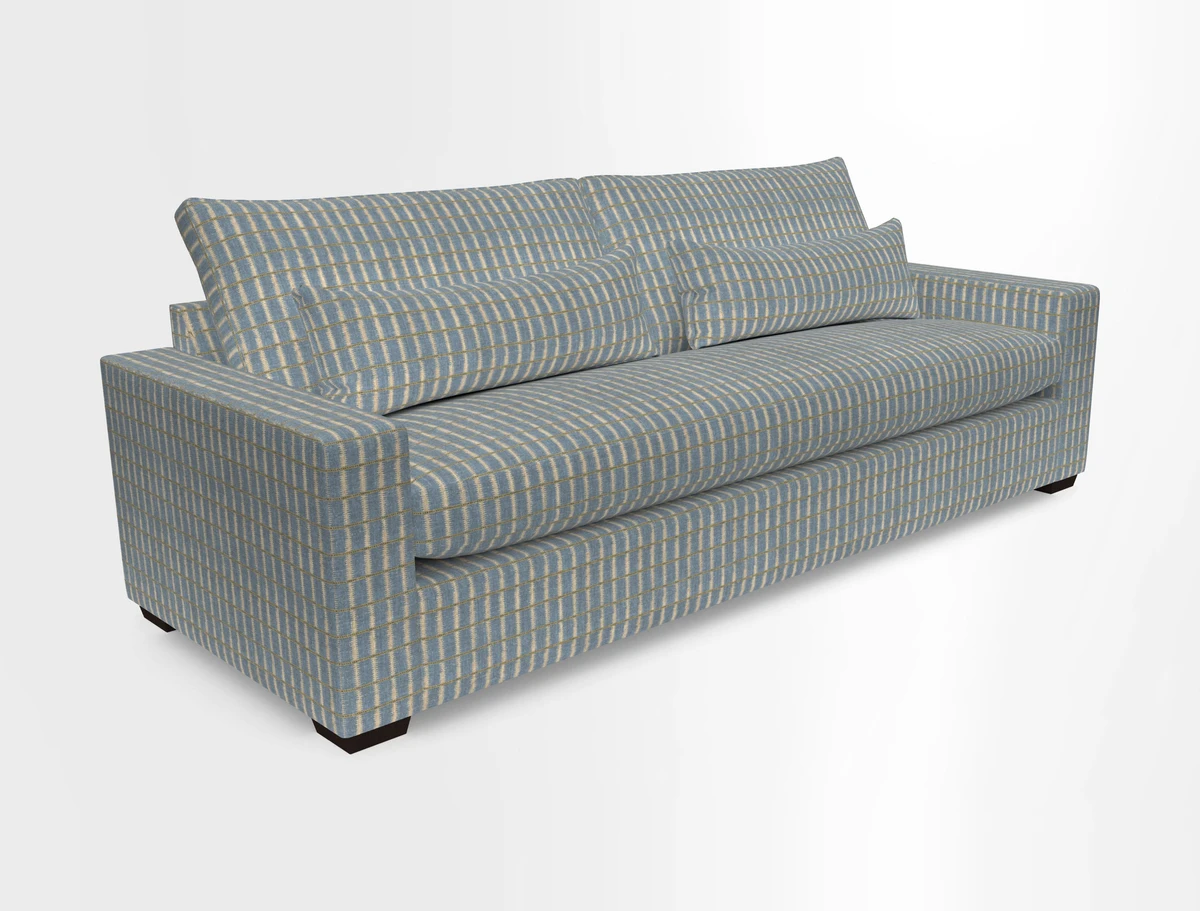 Linear 4 seater sofa in Harpers Bazaar Palette Studio Green with seat cushion in Linwood Romney Wool Forest