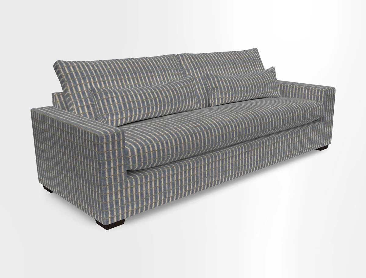 Linear 4 seater sofa in Harpers Bazaar Palette Studio Green with seat cushion in Linwood Romney Wool Forest