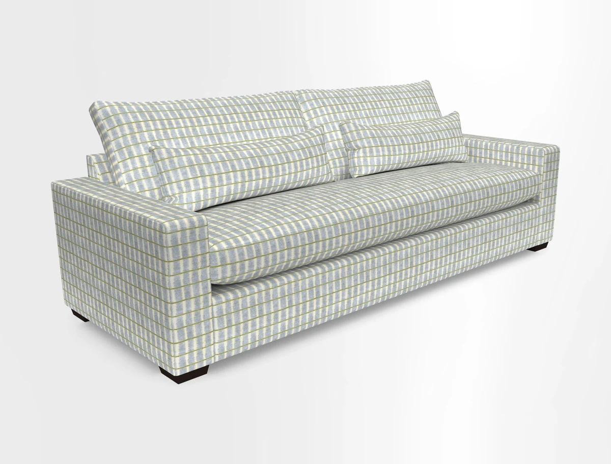 Linear 4 seater sofa in Harpers Bazaar Palette Studio Green with seat cushion in Linwood Romney Wool Forest