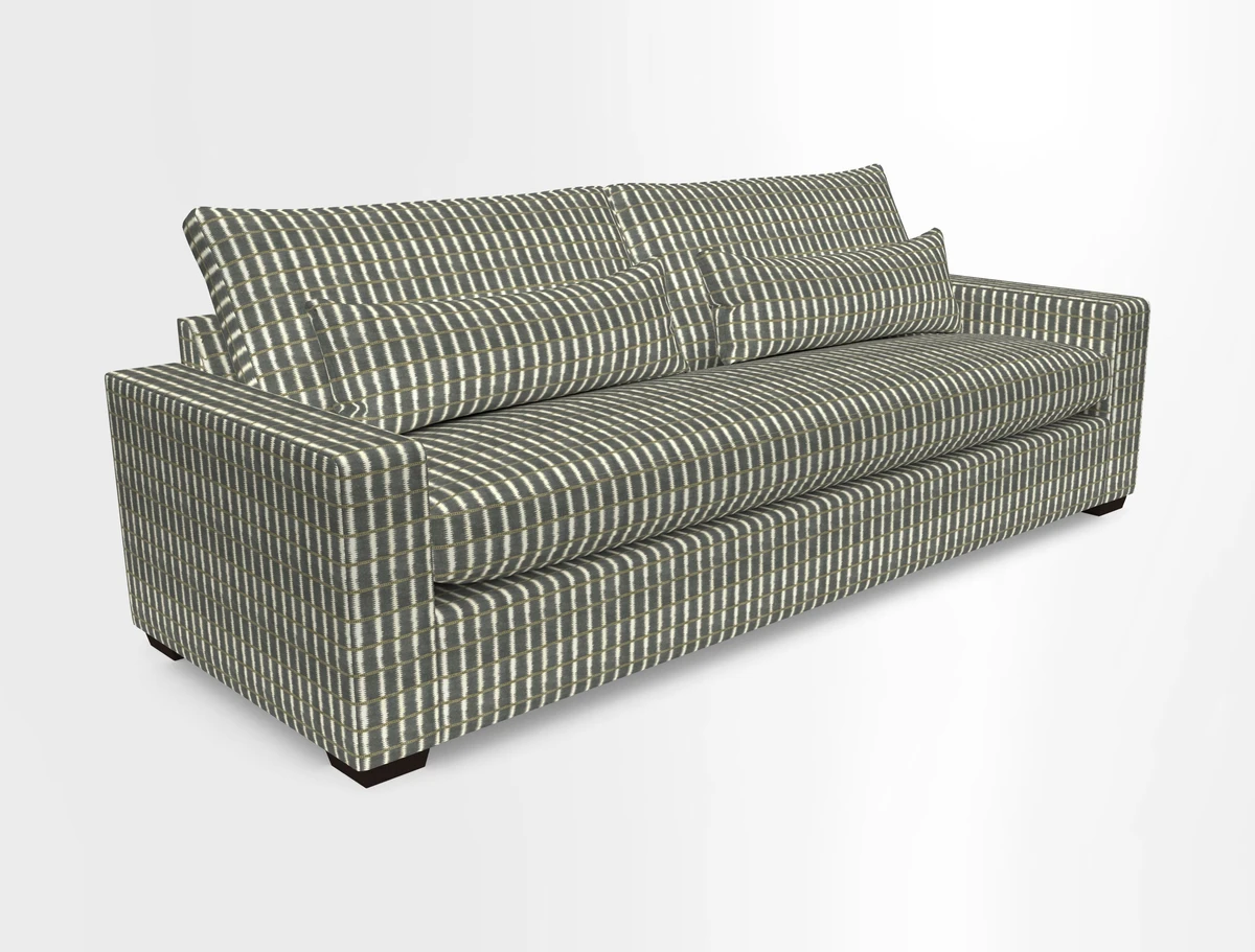 Linear 4 seater sofa in Harpers Bazaar Palette Studio Green with seat cushion in Linwood Romney Wool Forest