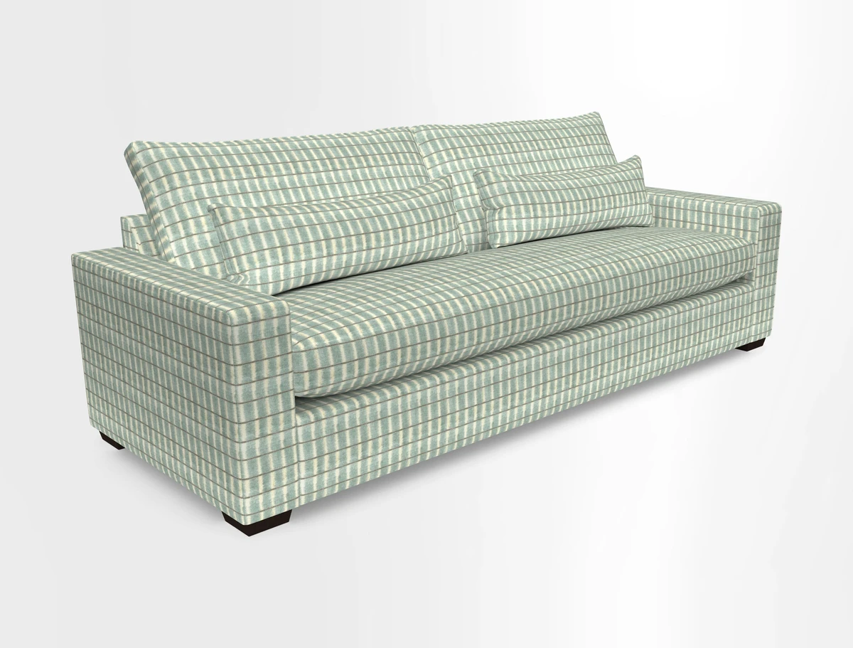 Linear 4 seater sofa in Harpers Bazaar Palette Studio Green with seat cushion in Linwood Romney Wool Forest