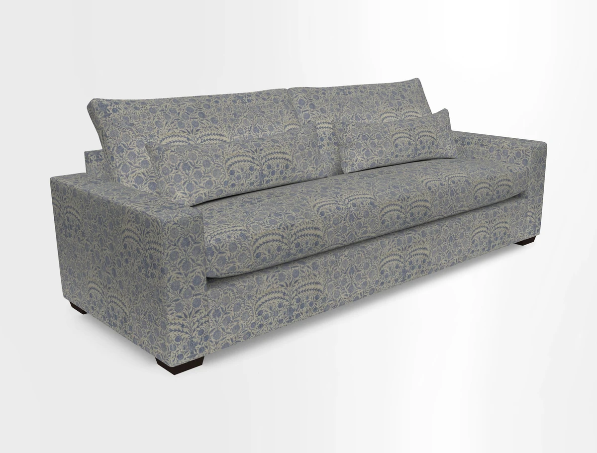 Linear 4 seater sofa in Harpers Bazaar Palette Studio Green with seat cushion in Linwood Romney Wool Forest