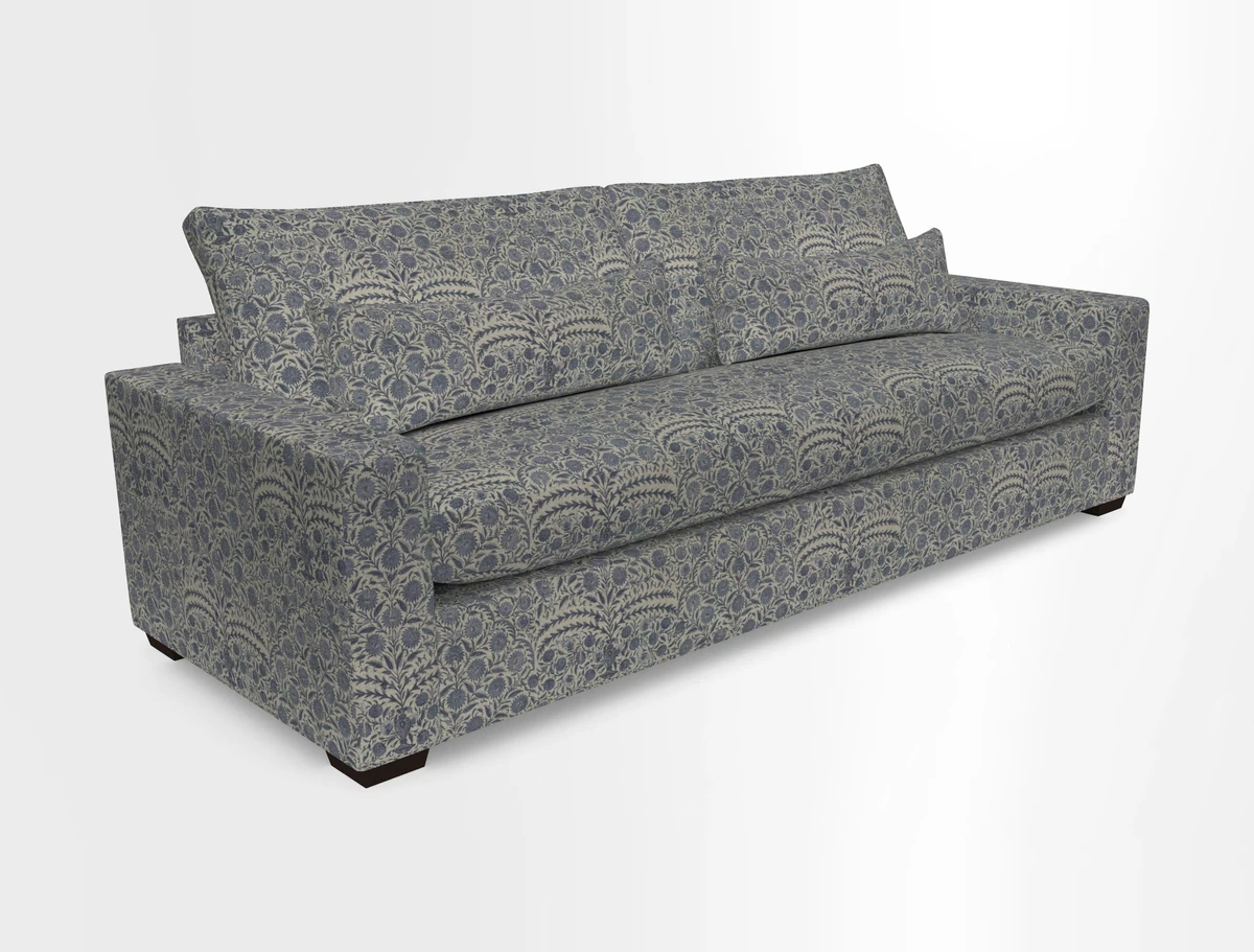 Linear 4 seater sofa in Harpers Bazaar Palette Studio Green with seat cushion in Linwood Romney Wool Forest