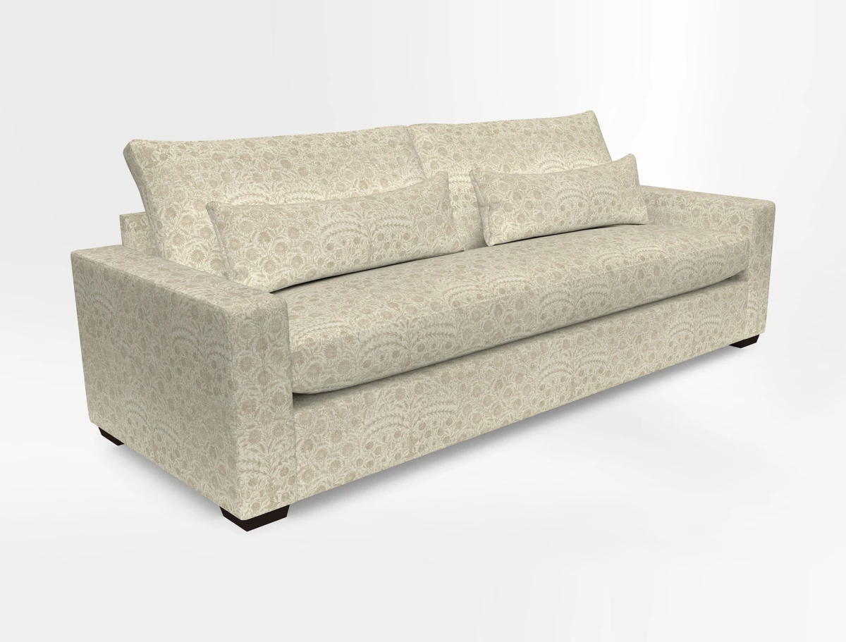 Linear 4 seater sofa in Harpers Bazaar Palette Studio Green with seat cushion in Linwood Romney Wool Forest