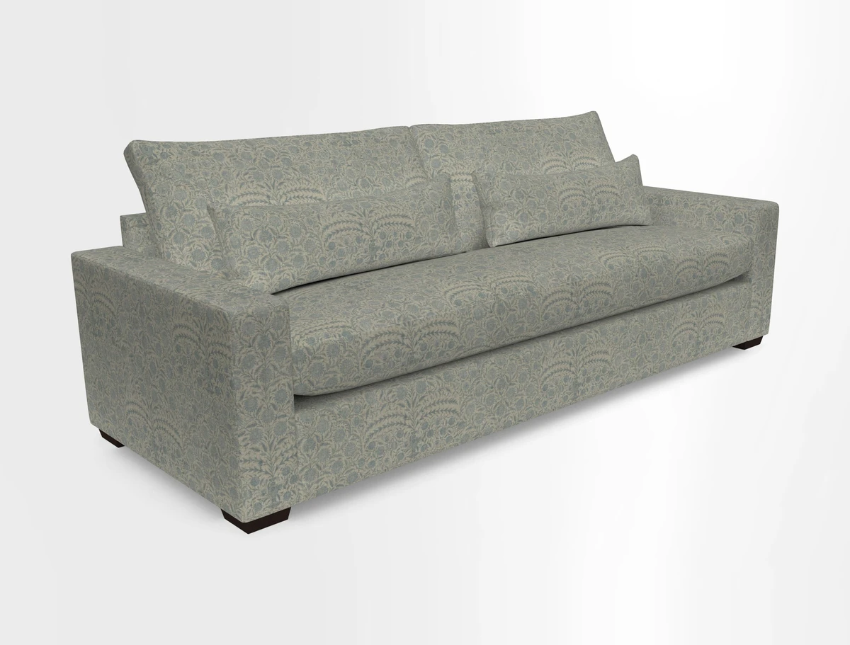 Linear 4 seater sofa in Harpers Bazaar Palette Studio Green with seat cushion in Linwood Romney Wool Forest