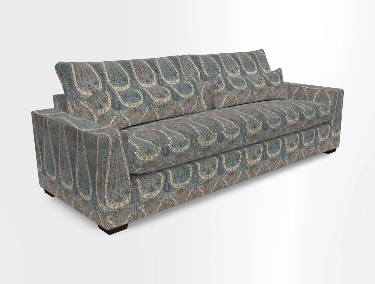 Linear 4 seater sofa in Harpers Bazaar Palette Studio Green with seat cushion in Linwood Romney Wool Forest