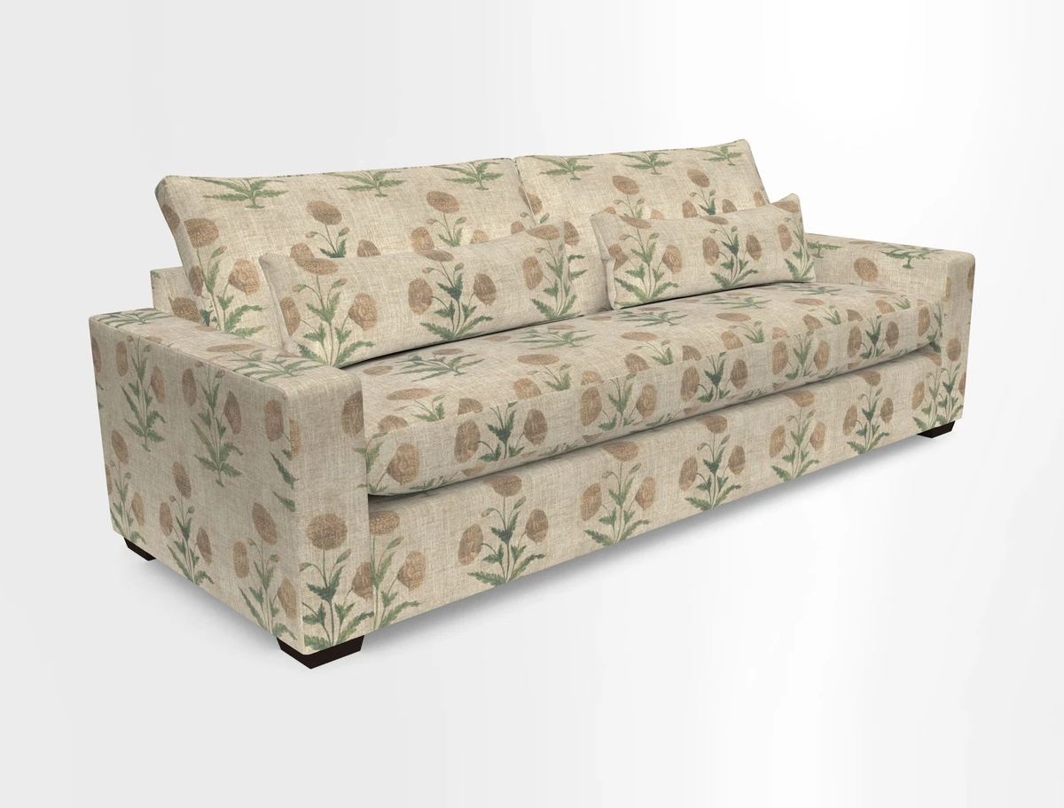 Linear 4 seater sofa in Harpers Bazaar Palette Studio Green with seat cushion in Linwood Romney Wool Forest