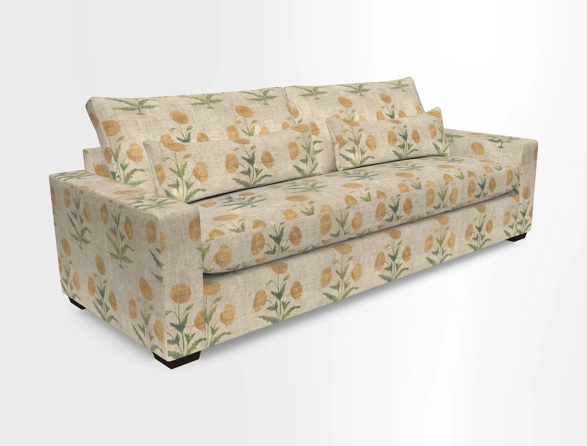 Linear 4 seater sofa in Harpers Bazaar Palette Studio Green with seat cushion in Linwood Romney Wool Forest