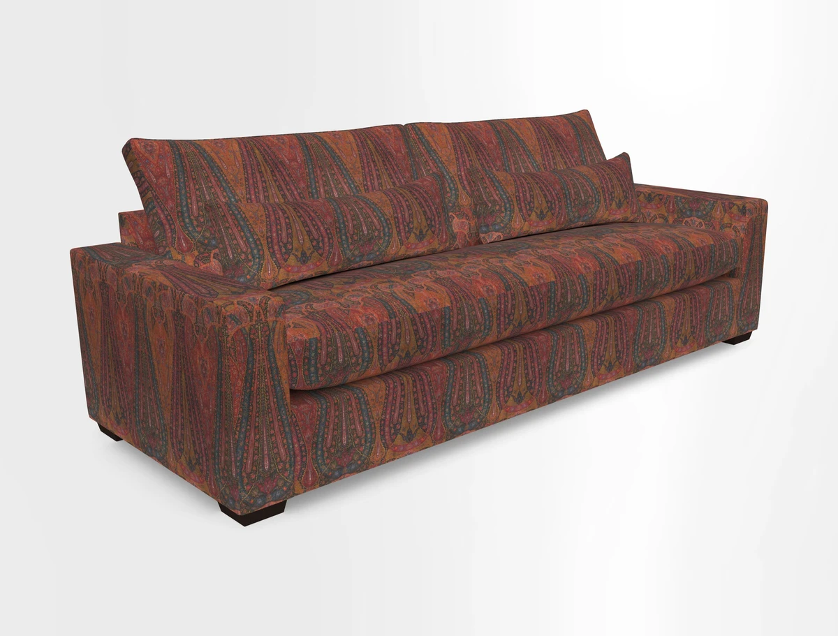 Linear 4 seater sofa in Harpers Bazaar Palette Studio Green with seat cushion in Linwood Romney Wool Forest