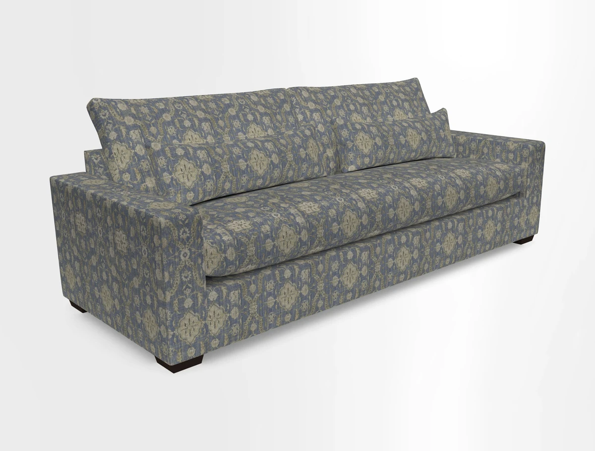 Linear 4 seater sofa in Harpers Bazaar Palette Studio Green with seat cushion in Linwood Romney Wool Forest